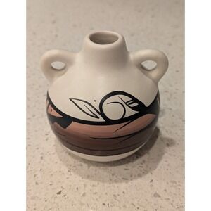 Vintage Cedar Mesa‎ Pottery Vase 4" Native American Navajo Signed White Purple